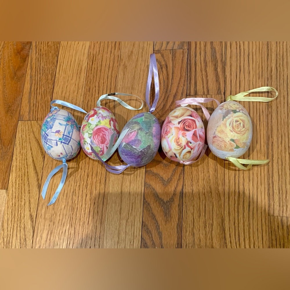 Set of Five Easter Floral Sugar Frosted 3.5" Eggs